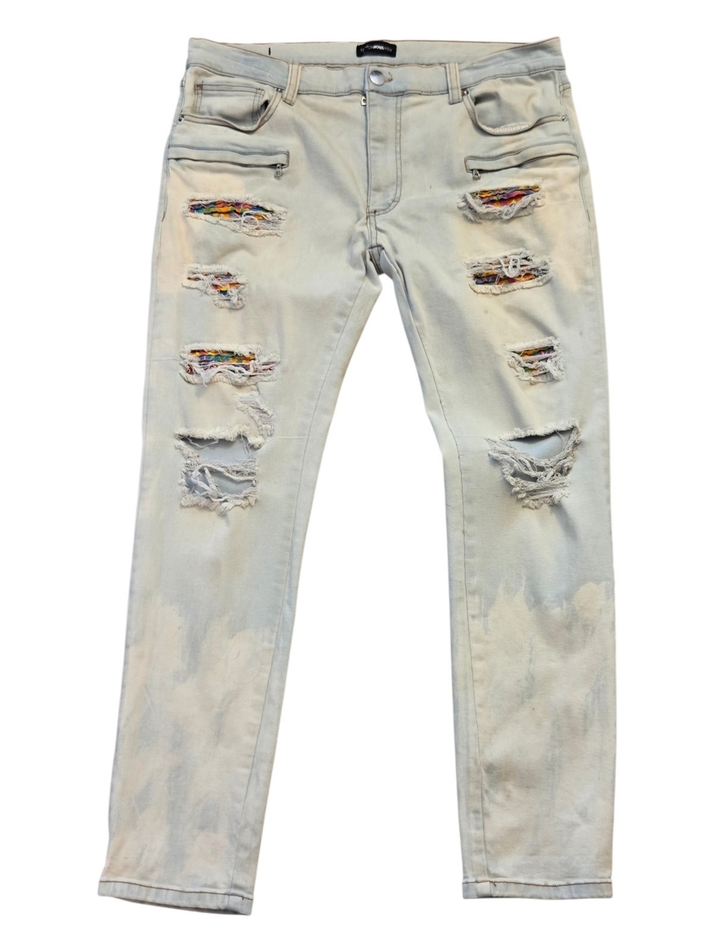 Fashion Nova Men's Tie Dye Patchwork Skinny Jeans - Size 38